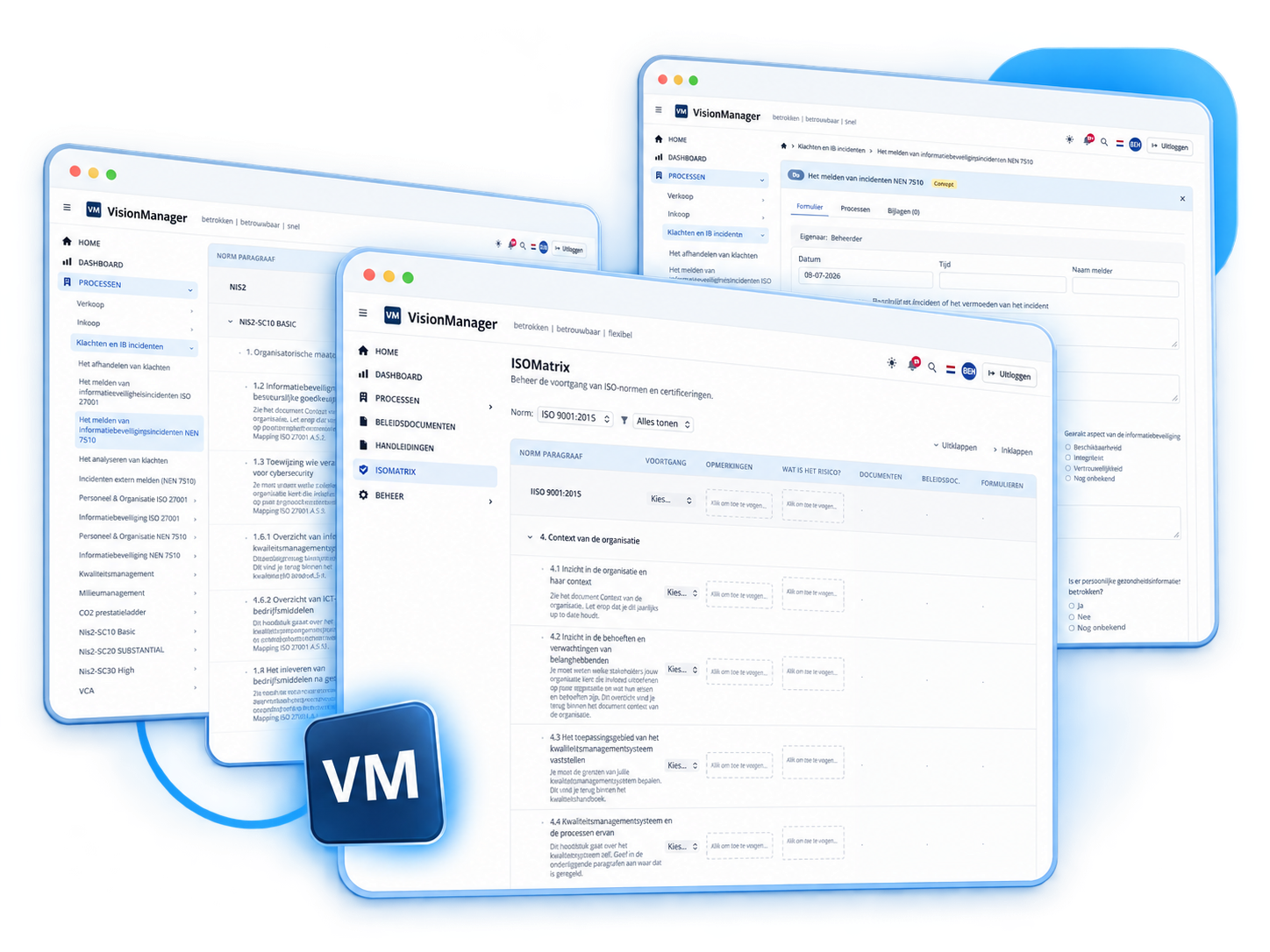VisionManager — overzicht van acties en registraties